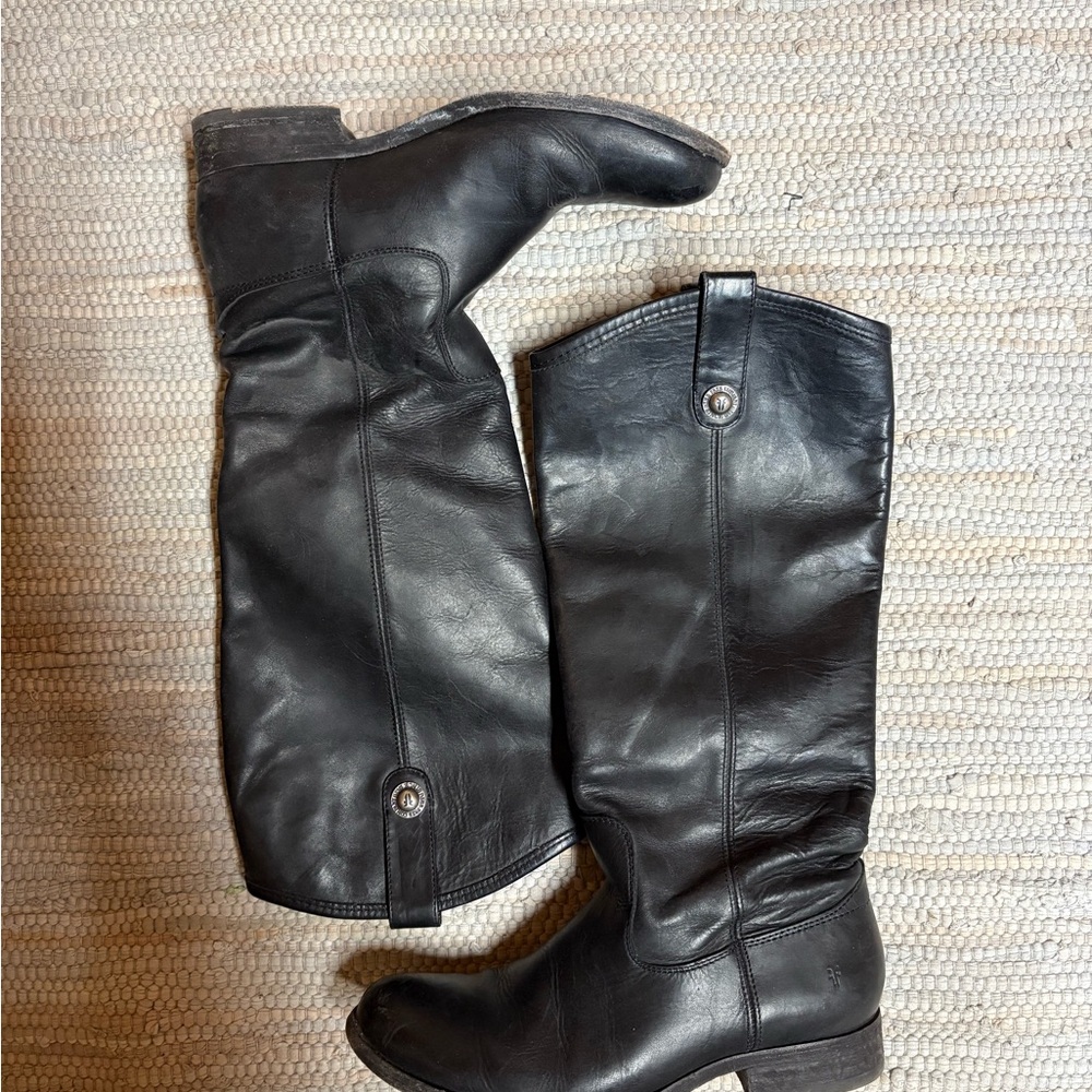 Frye Melissa Button Black Leather Tall Boots Size 7
